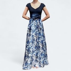 Theia Gown - 100% Silk Bodice - Blue Floral - Formal Dress - Size 4